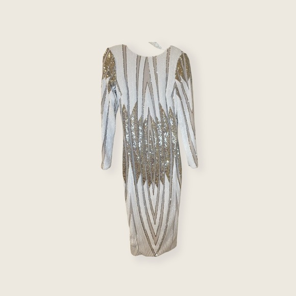 Dress the Population White and Silver Long Sleeve Emery Sequin Body-Con Dress - Picture 5 of 11